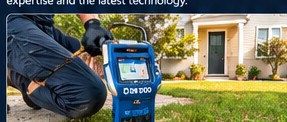 Technician using a leak-detection instrument outdoors.